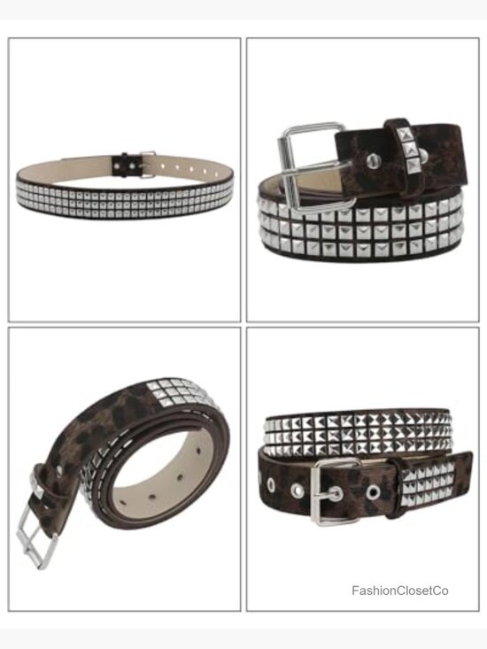 Y2K Leopard Print PU Leather Belt with Studded Rivets main image 5